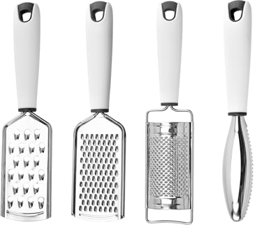 Bangsanth Zester, Käsereibe und Zitronenzester, 4-teiliges Set für alle Käsesorten, Zitronen, Schokolade, Obst und Gemüse, Fischentschupper, vielseitiges Reibenset aus 304 Edelstahl