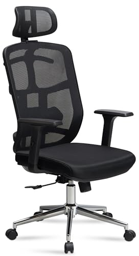 AMSTYLE Bürostuhl Mesh Schwarz mit Kopfstütze, Drehstuhl bis 120 kg | Schreibtischstuhl höhenverstellbar mit Lendenwirbelstütze, Netzrückenlehne atmungsaktiv, Wippmechanik feststellbar