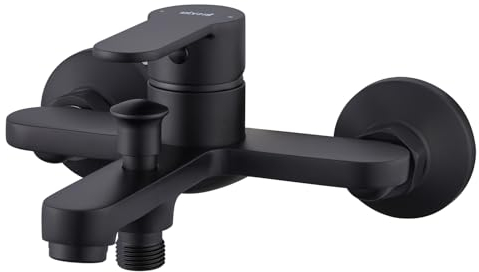 Ulytid Grifo Bañera Negro, Grifo Bañera y ducha de Latón, Mezlador Monomando Ducha con Caño Bañera, Grifo Bañera Mural para Baño, Grifo para Ducha y Bañera, Universal 1/2 Salida Inferior