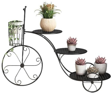 Blumentopfständer, 4 Etagen Metall Pflanzenständer, Mehrstöckig Pflanzenregal mit 3-runden Paletten Geliefert, Blumenregal für Zimmerecke, Wohnzimmer, Balkon, Terrasse, Hof