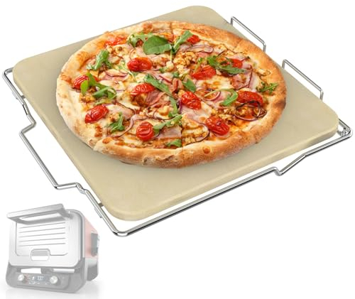 Pizza Stone with Stainless Steel Rack for Ninja Woodfire Outdoor Pizza Oven OO101, Thickened Durable Pizza Stone, Woodfire Pizza Oven Accessories for Ninja OO100 Series