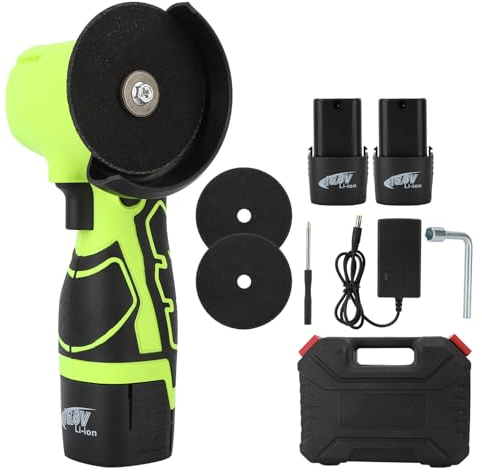 Smerigliatrice angolare a batteria, mini smerigliatrice angolare con 2 batterie, motore senza spazzole da 12 V (550 W, diametro disco 75 mm, in cartone) (verde)