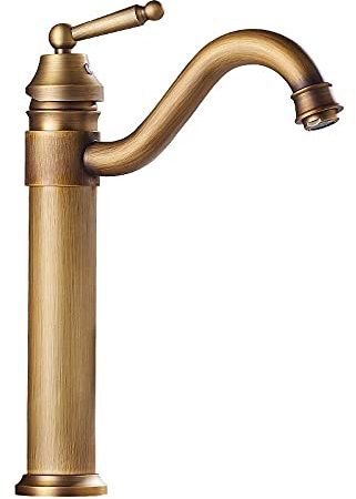 Wasserhahn Bad Antik,Wasserhahn Retro Antikes Messing Badezimmer Wasin Wasserhahn Einzelner Griff Vintage Bronze Hohe alte Retro Wasserhaare Heißkaltem Bad Mixer Wasserwaschbecken Tap(High Style)