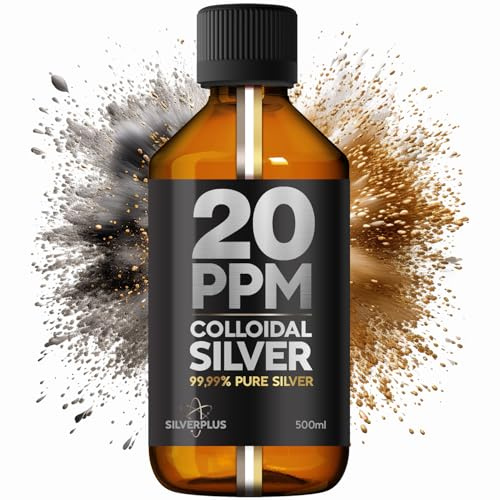 Argento Colloidale Puro 20 PPM | 500 ml | Argento puro al 99,99% | Ioni d'argento attivi | Per tutta la famiglia | Laboratorio certificato GMP | Soluzione naturale al 100% | SILVERPLUS