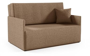 LIKMA Braun Kord 3 Sitzer Sofa mit Schlaffunktion Olita 137x90x100 cm Schlafcouch mit Kissen und Stauraum - Easy Clean Moderne Wohnzimmer Couch - Sofa mit Bettfunktion - Schlafsofa Stoff: Anafi 6