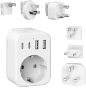 JSVER Adattatore da Viaggio, Adattatore da Viaggio Universale con 4 Porte (2 USB C e 2 USB A) Presa Universale da Viaggio Tipo C/B/G/A/I/M per Europa/Italia/USA/UK/HK per più di 180 Paesi