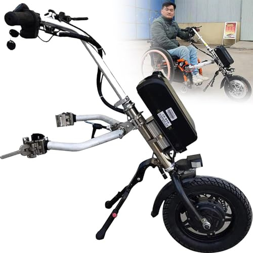 Rollstuhl-Zugvorrichtung, 500W elektrische Handbike-Rollstuhlbefestigung, Elektrorollstuhl-Umbausatz, mit Frontlicht und Stoßdämpfersystem, Reichweite: 65 km, 3 Geschwindigkeiten, A