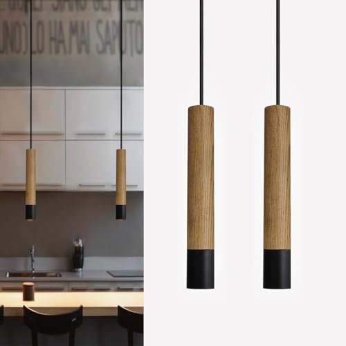ouglres Pendelleuchte Schwarz Holz,2er Hängeleuchte Wohnzimmer,Vintage Hängeleuchten&Pendelleuchten,Aluminium Modern Hängeleuchte Gu10 für Schlafzimmer Nachttisch,Bar,Cafe,Höhenverstellbar Nachtlicht
