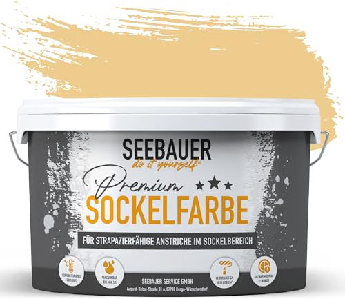 SEEBAUER diy Sockelfarbe Beige 2,5L für Außen (No. 402 Banana Split) Rissfüllende Spezialfarbe für Fassade, Sockel und Dach - Geeignet für Putz, Mauerwerk und Beton