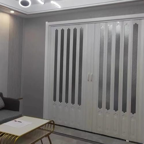 Customizable Size & Color Folding Double Doors, Magnetic Accordion Door Kit with Handles & Acrylic Glass, Room Divider Sliding Door for Kitchen Bathroom(1.5x6ft/46x183cm)