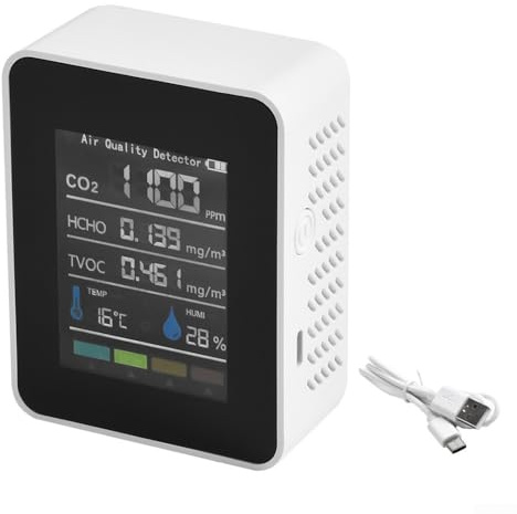 Zilimontt Misuratore della qualità dell'aria 5 in 1, monitor della qualità dell'aria interna, monitor HCHO TVOC, tester di umidità e temperatura, display retroilluminato (bianco)