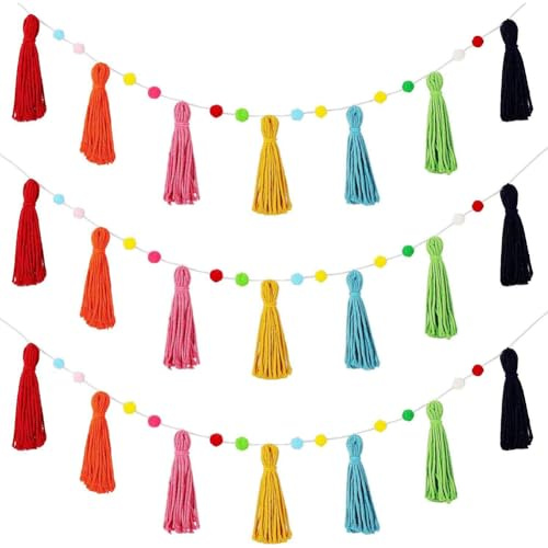 CRASPIRE Guirnalda de Borlas de Hilo Bohemio Arcoíris Coloridas Borlas para Colgar En la Pared Banderines de Borlas para Fiesta Retro Banderines de Fieltro de Lana Guirnalda de Borlas para Fiestas