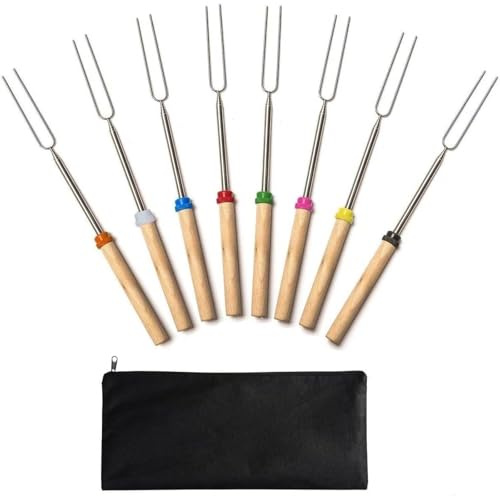8 Brochettes Télescopiques Acier Inoxydable Ensemble Couverts Gril Pour Barbecue Camping Brochettes Grill Guimauve Télescopique Fourchette Gril Feu Camp Extensible Pour Barbecue Camping, Garden-Party