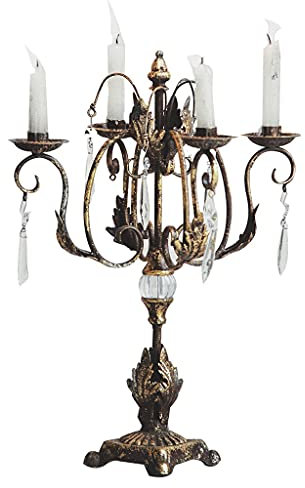 JQQJZLC Display Kandelaber Schmiedeeisen Kerzenhalter Glas Kristall Anhänger Ornamente Wohnzimmer Zuhause Retro Kerzenhalter Abendessen Kerzenhalter Gratis 4 Kerzen Dekoration Kerzenhalter (Farbe: A)