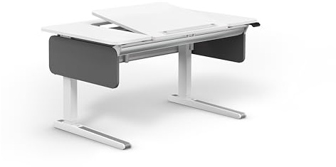 Moll e-Champion | Kinderschreibtisch höhenverstellbar | mitwachsend & ergonomisch mit geteilter, neigbarer Tischplatte & gerundeten Ecken | ideal für Schulkinder | Made in Germany (Soft-Taupe)