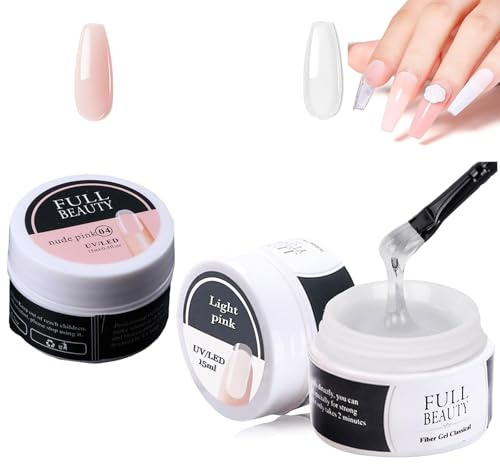 2 * 15 ml Kit Gel de Uñas para Constructor, Gel Constructor Uñas Profesional, para Extensiones y Modelado,para Principiantes y Profesionales (Transparent Color, Nude Pink)