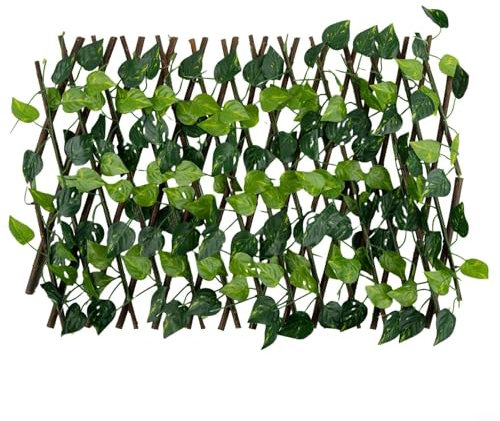 ZiStarlilife Brise-vue en lierre artificiel extensible - Treillage en bois - Décoration de jardin - Panneau de clôture de jardin - Support de plantes pour terrasse, balcon - Décoration murale - Vert