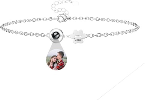 Aina Lighting Personalisiertes Fotoarmband mit Hundepfotenabdruck und Namen, individuelles Projektionsarmband mit Bild im Inneren, Erinnerungs-Schmuckgeschenke für Frauen