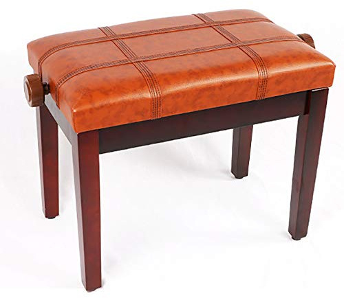 GTATBTG Leder-Klavierbank, Klavierbank mit Massivholzbein, verstellbare Klavierbank, Einzel-Klavierhocker, PU-Leder, 46–56 cm (Rotbraun)