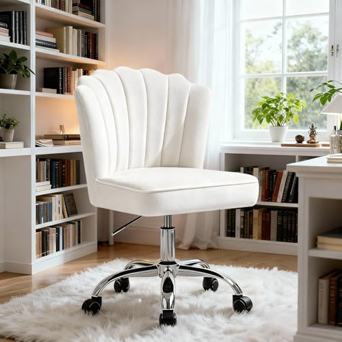Fiximaster Homeoffice Stuhl, Schreibtischstuhl, Drehstuhl, Höhenverstellbar, Bürostuhl Samt, Silber Stuhlbeine für Arbeitszimmer, Schlafzimmer, bis 135 kg belastbar (Weiß)