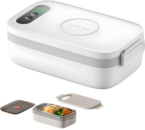 Fiambrera Eléctrica Inalámbrica, Fiambrera Autocalentable de Acero Inoxidable de 1L, Autocalentamiento Recargable de 14000 Mah con 4 Configuraciones de Temperatura y 7 Tiempos Para Acampar, Oficinas