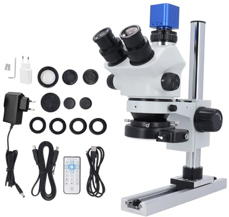 EIMSOAH Microscopio Estéreo Trinocular, Microscopio con Zoom Trinocular con Cámara de 24 MP, Vídeo 1080P, Aumento de 7X a 50X, para Reparación Electrónica, Joyería y Relojería (Enchufe Europeo)