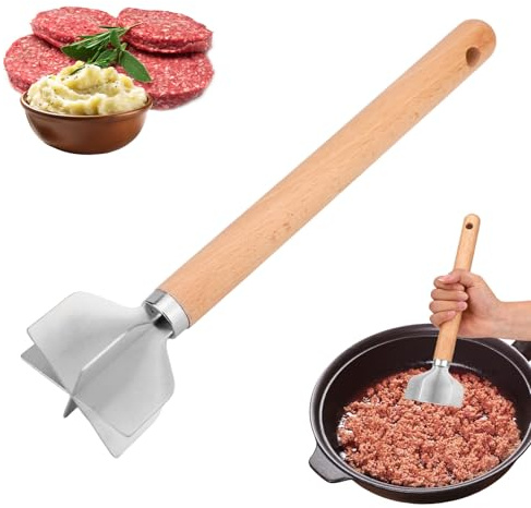 Picadora de Carne Acero Inoxidable, 28cm 6 Cuchillas Machacador de Carne Picada Machacadora Hamburguesas Utensilio Cocina Multiusos