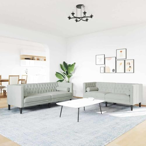 Yisssmeng Samt Wohnzimmercouch 2-teilig Hellgrau 174/194 cm Modernes Zweisitzer & Dreisitzer Set mit atmungsaktivem Design Robust und langlebig für Wohnzimmer Schlafzimmer Büro