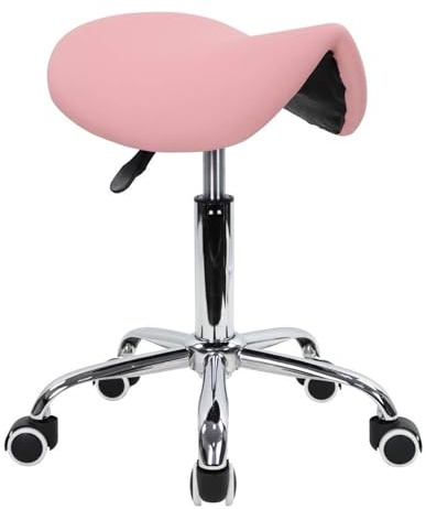Rullande sadelpall PU-läder vridbar justerbar med hjul Salongstol for frisör, estetiker, tatuerare,(Pink)