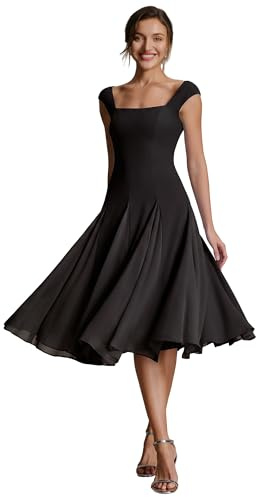 Ever-Pretty Robe Cocktail Élégante Col Carrée Manches Cape Crêpe Midi Coupe Trapèze EG02776