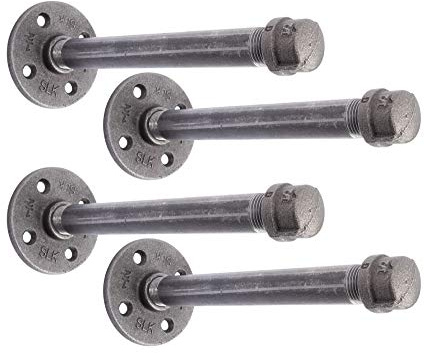 PIPE DECOR Industrial Pipe Shelf Brackets, 8 Inch, 4 Pack – Wall Mounted Double Flange Floating Shelf Brackets, Rustic Vintage-Style Plumbing Hardware for Shelving Décor