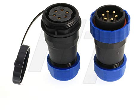 HangTon HE29 - Connettore per cavi elettrici impermeabile da 6 pin maschio e femmina per esterni, 25A, per apparecchiature di alimentazione