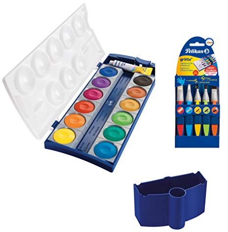Wasserbox 808246 für Pelikan Deckfarbkasten Schul-Standard (Deckfarbkasten 12 Farben + Wasserbox + Pinsel-Set 5tlg.)