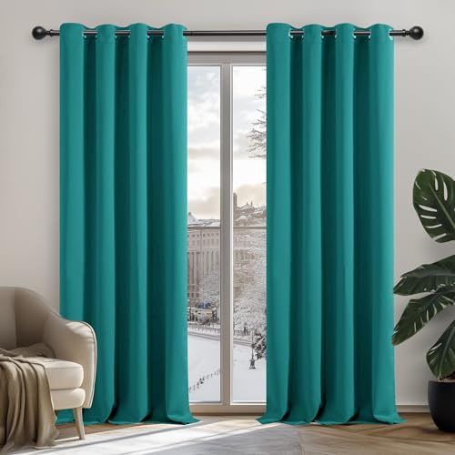 Deconovo Home Decorative Solid Blackout Curtains Thermal Insulated Eyelet Curtains for Girls Bedroom Turquoise 42 x 54 Inch 2 Panels