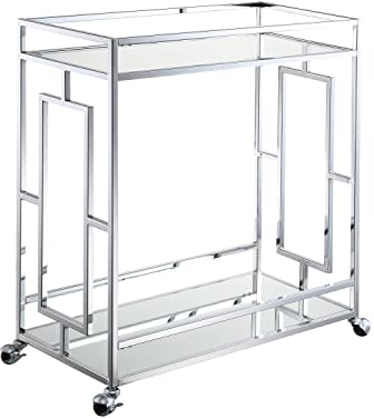 Convenience Concepts Town Square Barwagen, 2-stöckig, verchromt, 74,3 cm, zeitgenössischer moderner Esszimmerwagen, Aufbewahrungs- oder Präsentationskonsole für Esszimmer, Küche, Bad, Wohnzimmer,