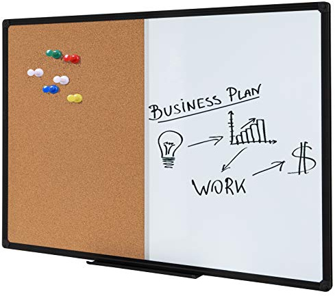Dexboard 48 x 36 Inch Magnetic Whiteboard and Cork Combo Board, Wall Mounted Half Dry Erase Board & Cork Board Combination Board, Black Aluminum Frame