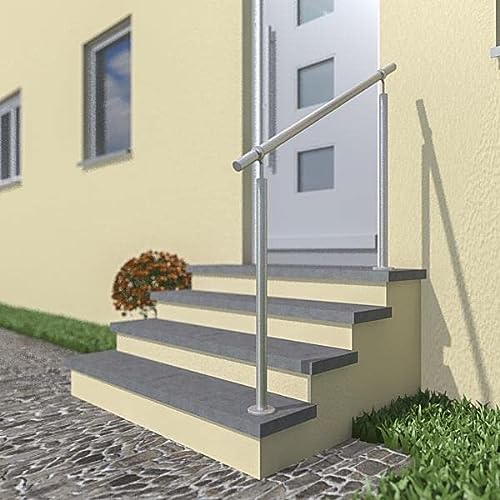 Edelstahl Treppengeländer/Außengeländer, 2m lang, 0,9m hoch, Aufmontage, je 2 Pfosten + Handlauf mit Kugelring + ohne Querstäbe + Zubehör, Winkelverstellbar (L:2000mm H:900mm)