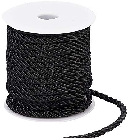 PH PandaHall 18m Cordino Decorativo Intrecciato 5mm Corda Intrecciata in Poliestere, Filo di Corda Nero a 3 Strati per Decorazioni per la Casa Avvolgimento Regalo Natale Artigianato Fai Da Te