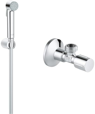 GROHE Ensemble de douche 1 jet avec support mural Tempesta-F Trigger Spray 30 27513001 & Robinet d'Arrêt 1/2 Pouces 22046000, Argent (Import Allemagne)