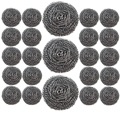 XXJXING 24 Pack Stainless Steel Scourers Sponges,Steel Wool scrubbers for stoves, pots, Cooker Hoods, etc. That are Difficult to Clean (24 Pack-Medium 20 Gram)
