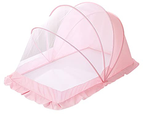 SONARIN Moustiquaire pour Bébé Filet de Lit Pliante Portable pour Nouveau-né, Familiale et Voyages 115x60x65CM (Rose)