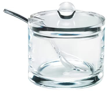 J&M DESIGN Clear Acrylic Sugar Bowl With Lid And Spoon For Coffee Bar Accessories, Cereal Bowls, Tea, Kitchen Countertop Canisters & Baking - 8 oz Container Jar Dispenser Holder - Dishwasher Safe