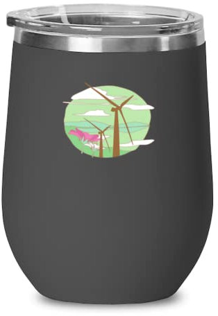 Vaso de vino de acero inoxidable aislado divertido molino de viento energía eólica ambiental