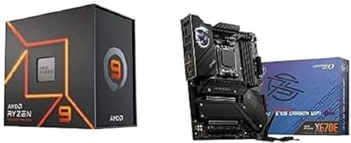 AMD Ryzen 9 7900X Processeur,12 Cœurs/24 Threads Débridés,Architecture Zen 4,76MB L3 Cache,170W TDP, Jusqu'à 5,6 GHz+MSI MPG X670E Carbon WiFi Carte Mère, ATX - pour Processeurs AMD Ryzen Série 7000