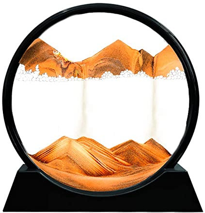 Peinture De Sable Fluide, 3D Paysage De Sable, Mouvement Verre Rond Image Sable, Sablier 3D, Peinture Sable Qui Coule, Cadre Sable Qui Coule, Décoration Relaxante Pour Bureau Maison,Orange 7
