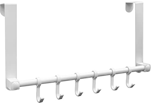 Biomoty Türgarderobe mit 6 Haken zum Aufhängen, Aluminium, robuster Tür-Organizer für Handtuch, Bademantel, Hut, Tasche, hinter der Tür, Badezimmer (weiß)
