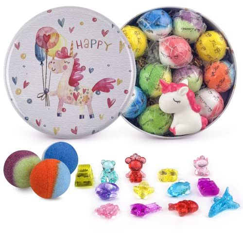 Badebomben für Kinder, 12pcs Badebomben mit Überraschungskristallspielzeug im Inneren, handgefertigte natürliche und organische Schaumbadebomben, Geburtstagsgeschenk für Mädchen und Jungen