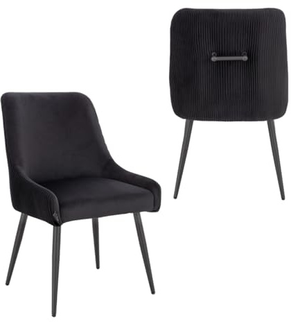SVITA Isabelle 2er Set Esszimmerstühle Sessel Essstühle Polsterstuhl Lounge-Stuhl Chair Schminkstuhl Gemütlich Rückenlehne Griff Samt Schwarz