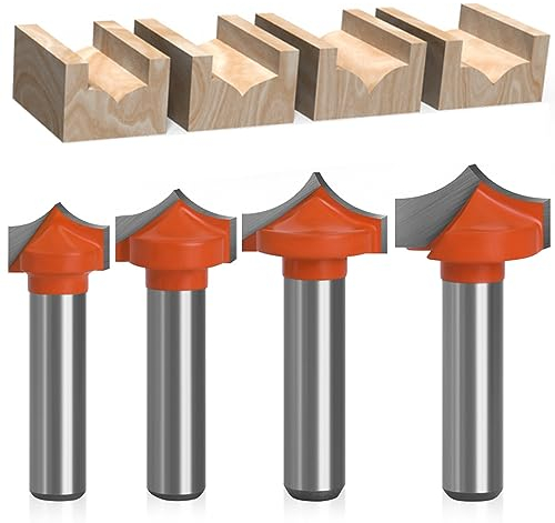 WSOOX 4 Stück Nutpunkt Fräser Bit, Ø-Schaft 8mm, Abrundfräser, Runde Über Fräser Bits, Fräser Holzfräser Werkzeug Holzbearbeitungsset