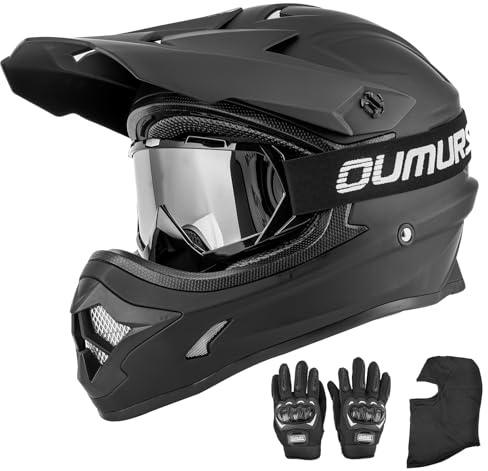 OUMURS Adult ATV Dirt Bike Helmet with Goggles Gloves & Mask Adjustable Sun Visor Motorcycle Adults Helmet Off-Road Motocross Downhill Moped MX for Unisex-Adult-Matte Black, XXL